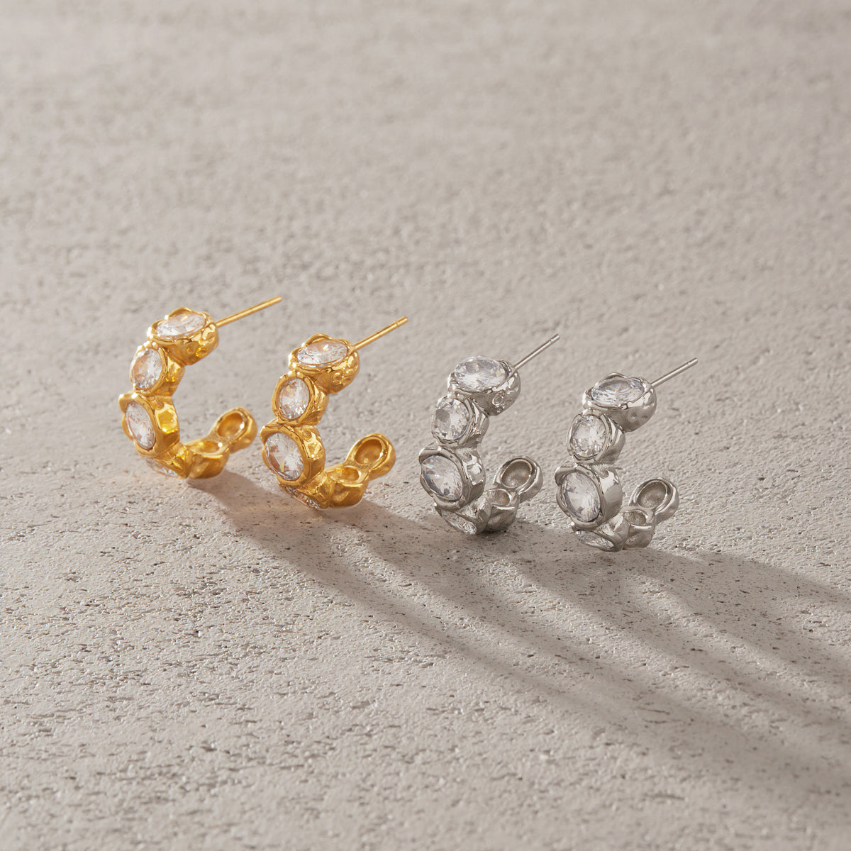 Geometric Waterproof Non Tarnish Earrings For Women, 18K Real Gold Plated 304 Stainless Steel With Zircon Inlay, PVD Coated