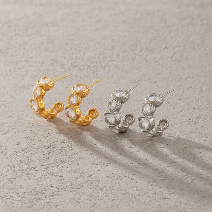 Geometric Waterproof Non Tarnish Earrings For Women, 18K Real Gold Plated 304 Stainless Steel With Zircon Inlay, PVD Coated