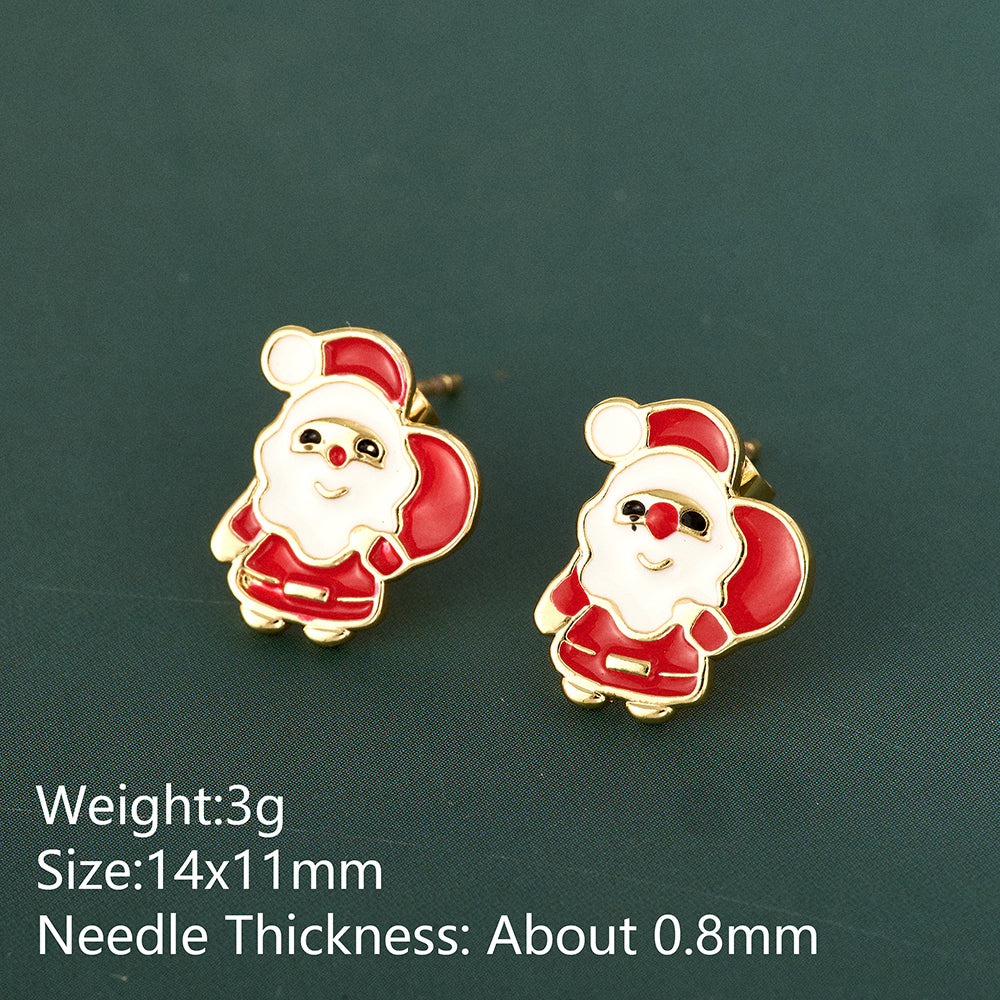 Christmas Hat Stud Earrings For Adults In Simple Style, Real Gold Plated Copper With Rhinestones, Electroplated Festive Jewelry