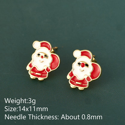 Christmas Hat Stud Earrings For Adults In Simple Style, Real Gold Plated Copper With Rhinestones, Electroplated Festive Jewelry