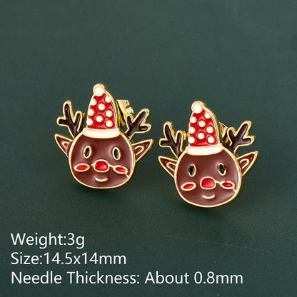 Christmas Hat Stud Earrings For Adults In Simple Style, Real Gold Plated Copper With Rhinestones, Electroplated Festive Jewelry