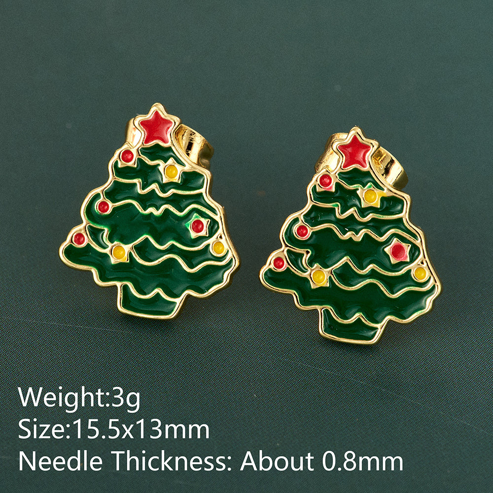 Christmas Hat Stud Earrings For Adults In Simple Style, Real Gold Plated Copper With Rhinestones, Electroplated Festive Jewelry
