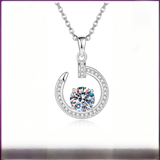 925 Sterling Silver Moon Pendant With Moissanite Inlay In Silver, Perfect For Daily Wear