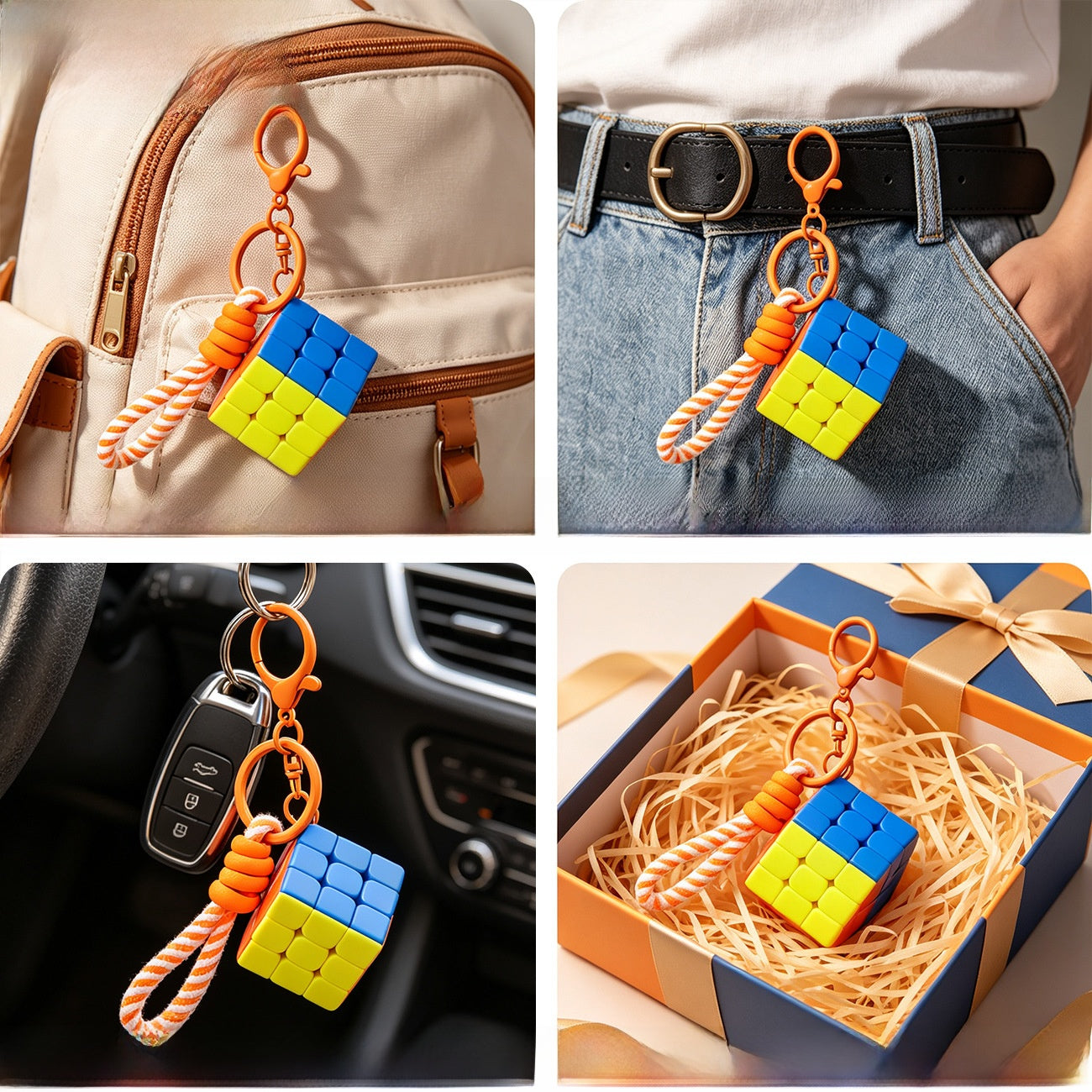 New Year Rubik's Cube Key Chain Bag Charm In Plastic Material, Stylish Accessory For Bags And Keys