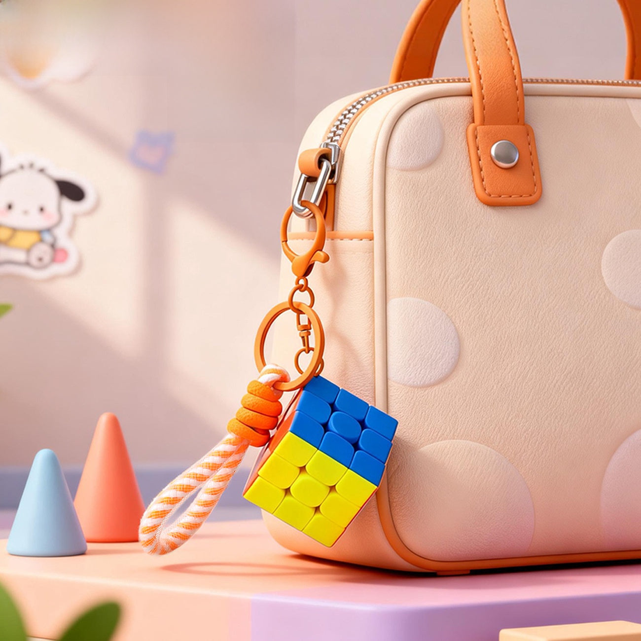 New Year Rubik's Cube Key Chain Bag Charm In Plastic Material, Stylish Accessory For Bags And Keys