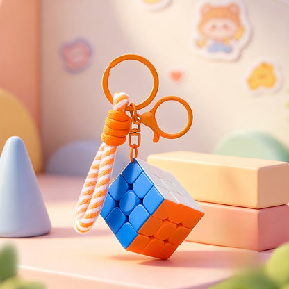 New Year Rubik's Cube Key Chain Bag Charm In Plastic Material, Stylish Accessory For Bags And Keys