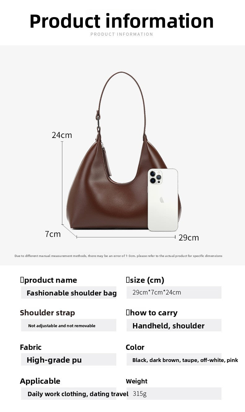 Women’s Dumpling Shape Underarm Bag In PU Leather With Sewing Thread Detail, Top Handle And Large Capacity