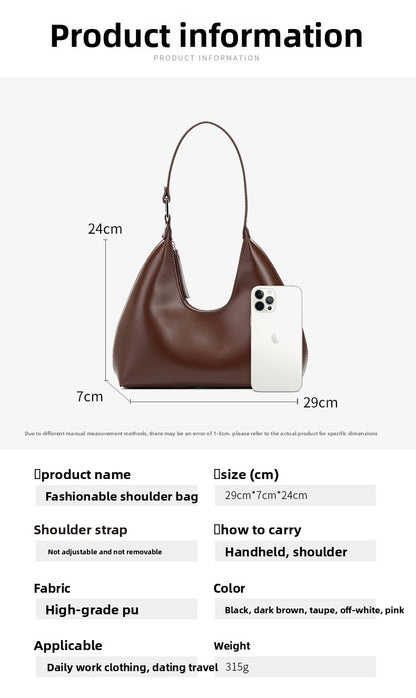 Women’s Dumpling Shape Underarm Bag In PU Leather With Sewing Thread Detail, Top Handle And Large Capacity