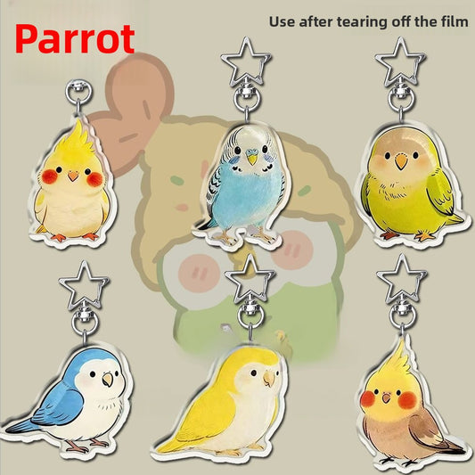 Parrot Bag Charm Key Chain In Acrylic Material, Stylish Accessory For Bags And Keys
