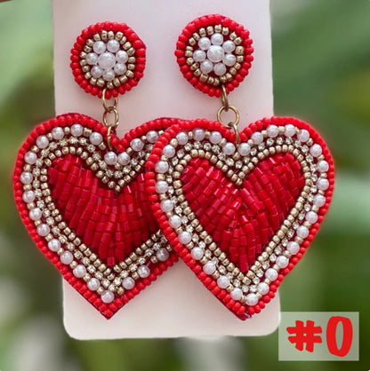 Romantic Heart Shape Stud Earrings For Women With Multicolor Seed Bead Inlay And Beading Craft In Plastic