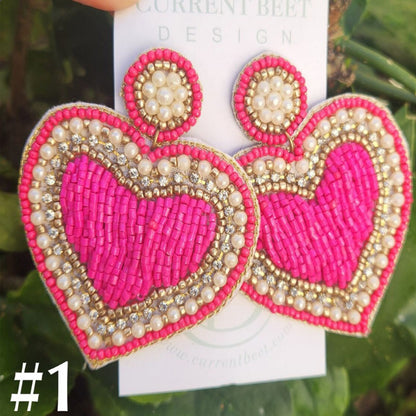 Romantic Heart Shape Stud Earrings For Women With Multicolor Seed Bead Inlay And Beading Craft In Plastic