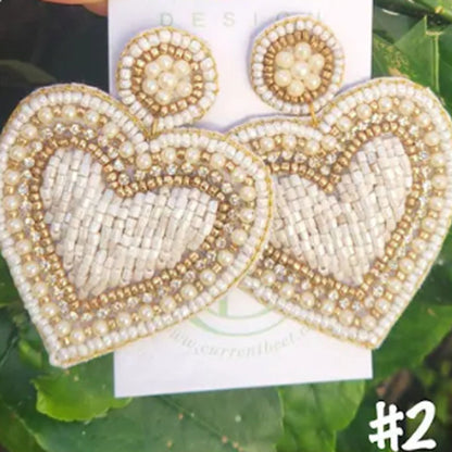 Romantic Heart Shape Stud Earrings For Women With Multicolor Seed Bead Inlay And Beading Craft In Plastic