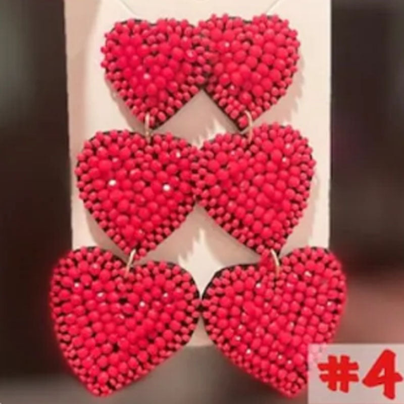 Romantic Heart Shape Stud Earrings For Women With Multicolor Seed Bead Inlay And Beading Craft In Plastic