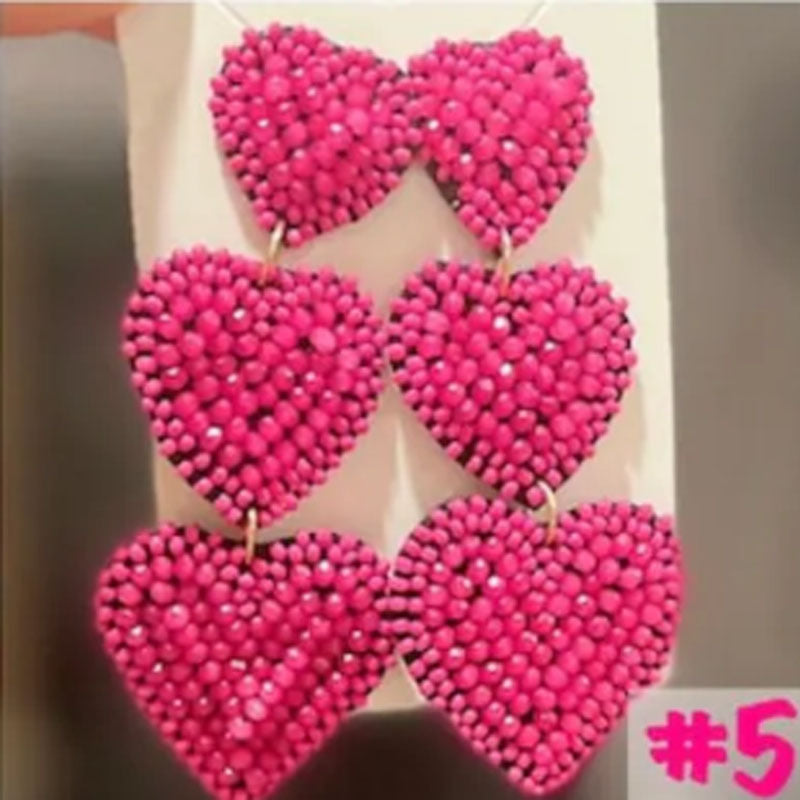 Romantic Heart Shape Stud Earrings For Women With Multicolor Seed Bead Inlay And Beading Craft In Plastic