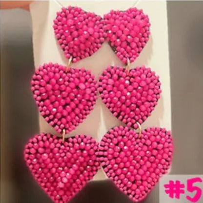 Romantic Heart Shape Stud Earrings For Women With Multicolor Seed Bead Inlay And Beading Craft In Plastic