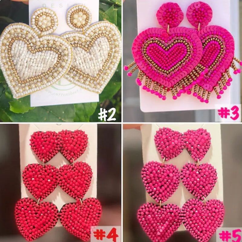 Romantic Heart Shape Stud Earrings For Women With Multicolor Seed Bead Inlay And Beading Craft In Plastic