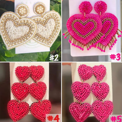 Romantic Heart Shape Stud Earrings For Women With Multicolor Seed Bead Inlay And Beading Craft In Plastic