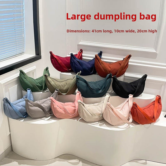 Women’s Dumpling Shape Crossbody Bag In Polyester With Sewing Thread Detail, Large Capacity And Single Shoulder Strap