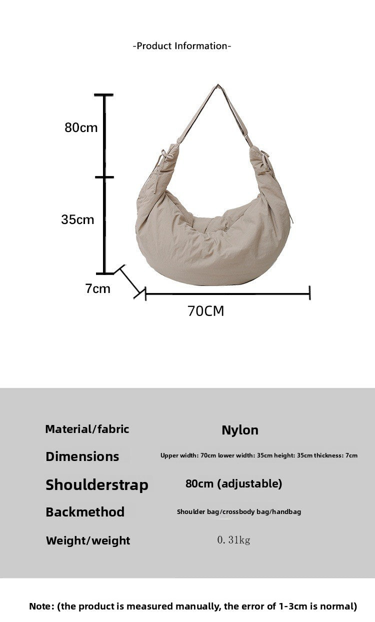 Women’s Nylon Tote Bag With Dumpling Shape Featuring Sewing Thread And Single Shoulder Strap