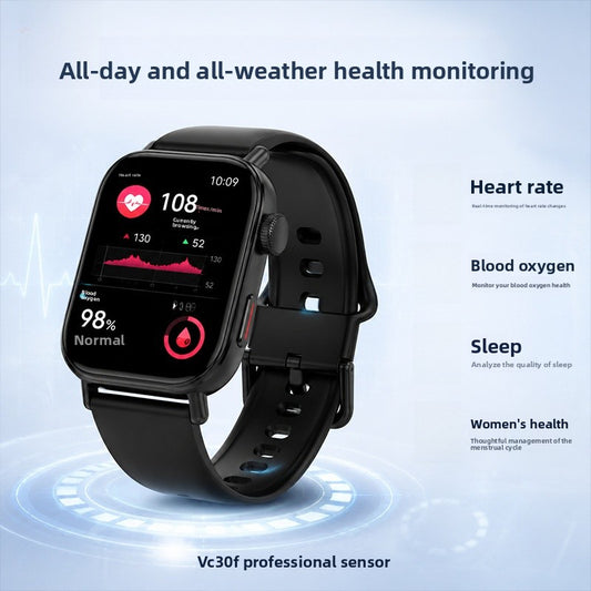 Unisex Smart Watch With Square Dial, Silica Gel Strap, Tempered Glass Mirror, And Number Display