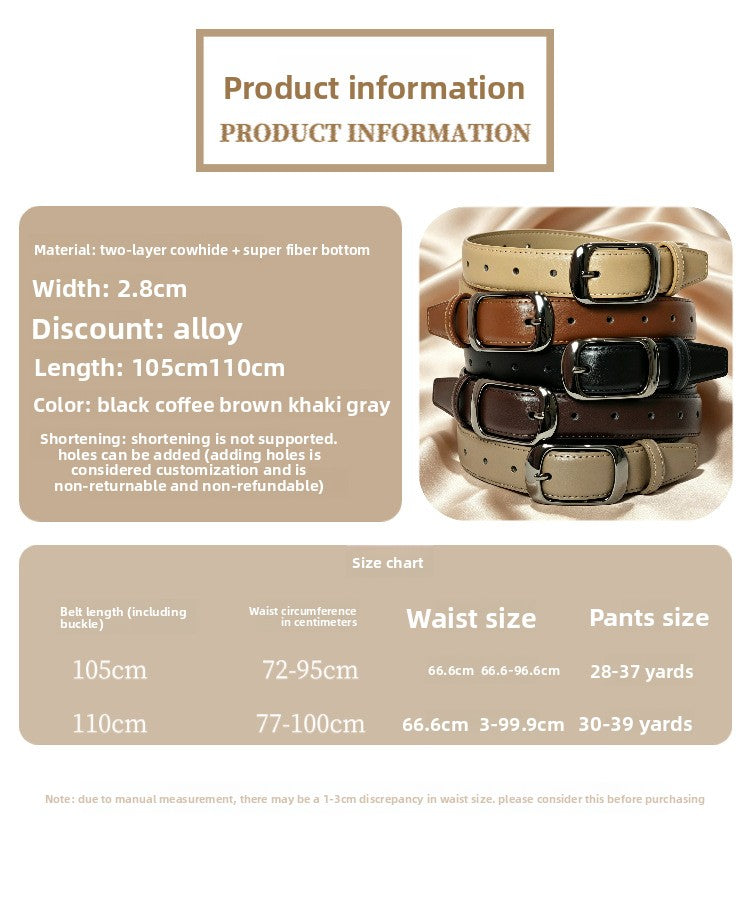 Women's Genuine Leather Geometric Belt With Alloy Pin Buckle, Stylish Commute Accessory