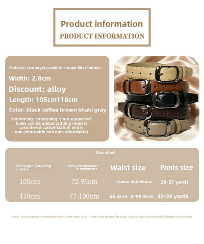 Women's Genuine Leather Geometric Belt With Alloy Pin Buckle, Stylish Commute Accessory