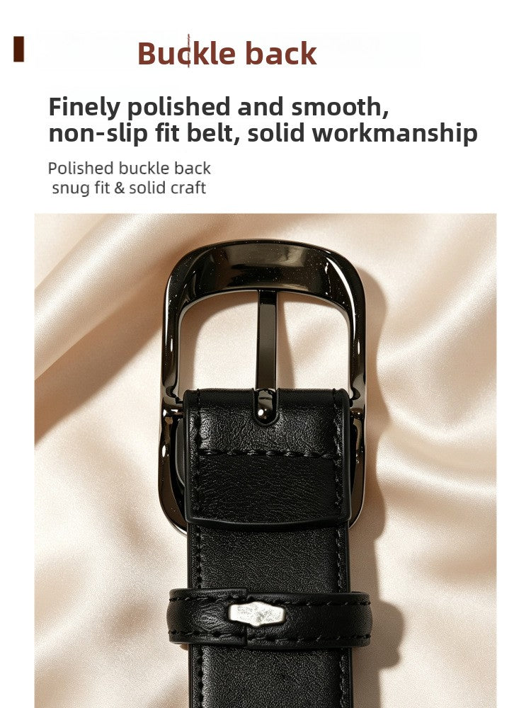 Women's Genuine Leather Geometric Belt With Alloy Pin Buckle, Stylish Commute Accessory