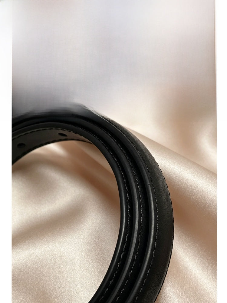 Women's Genuine Leather Geometric Belt With Alloy Pin Buckle, Stylish Commute Accessory