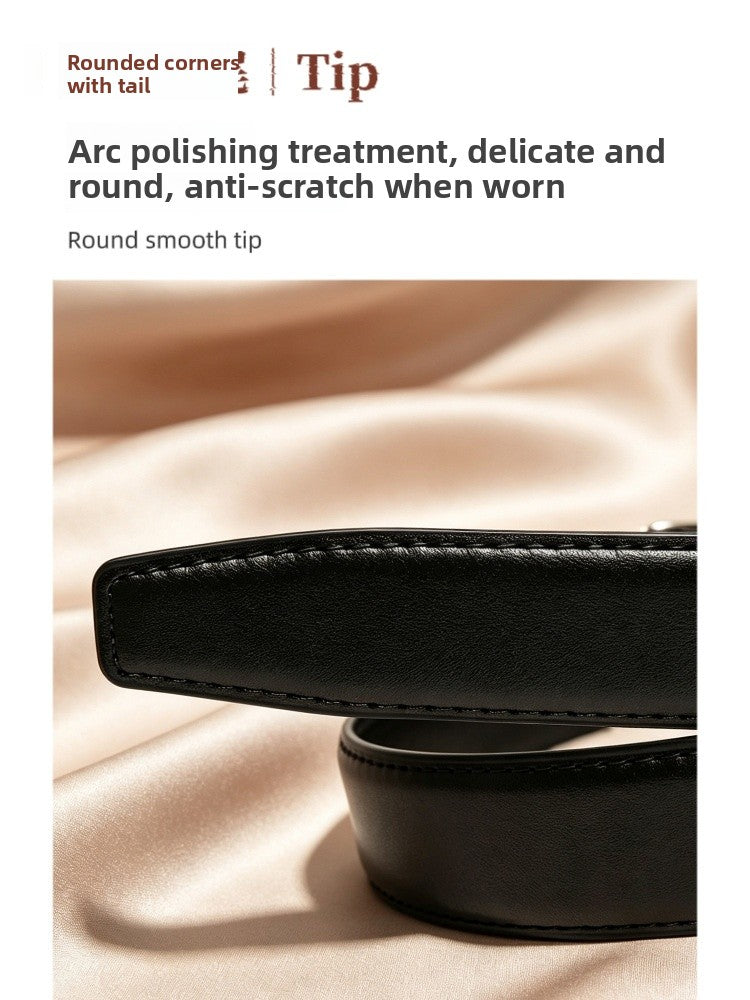 Women's Genuine Leather Geometric Belt With Alloy Pin Buckle, Stylish Commute Accessory