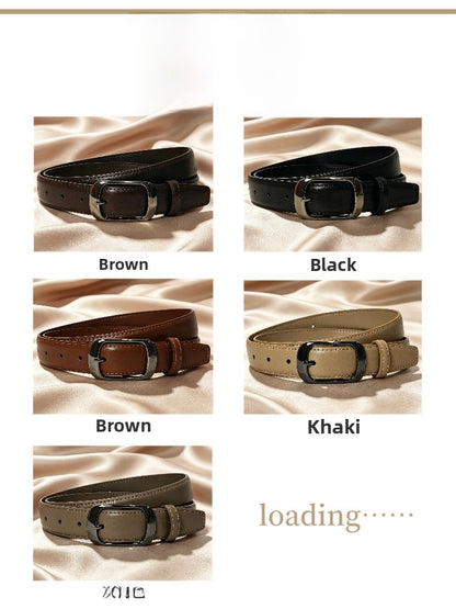 Women's Genuine Leather Geometric Belt With Alloy Pin Buckle, Stylish Commute Accessory