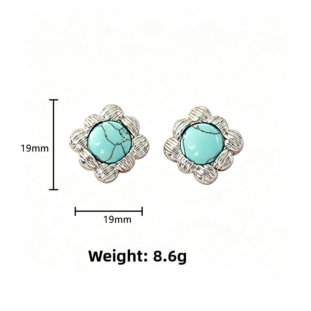 Square Stud Earrings For Women With 925 Sterling Silver Posts, Copper Base, And Real Gold Plated Turquoise Inlay