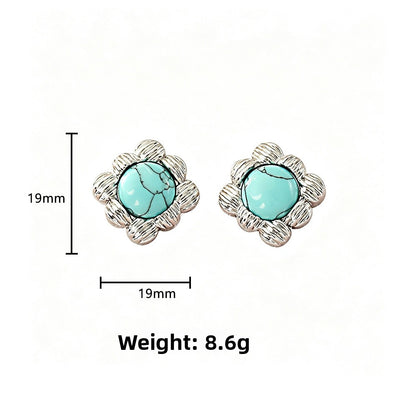Square Stud Earrings For Women With 925 Sterling Silver Posts, Copper Base, And Real Gold Plated Turquoise Inlay