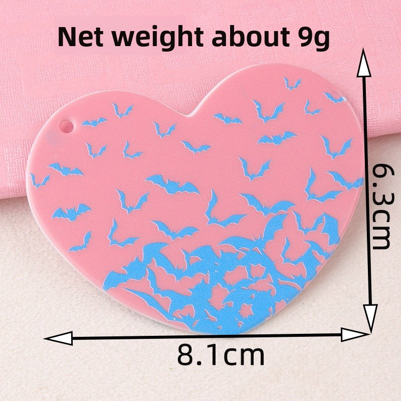 Heart Shape Acrylic Earring Findings With Printing, Exaggerated Style In Natural Pink For Halloween Jewelry Accessories