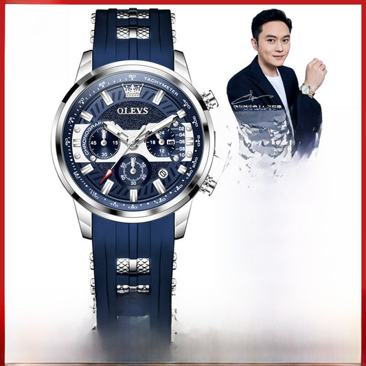 Men's Quartz Watch With Round Dial, Silica Gel Strap, Pin Buckle, And Coated Glass Mirror