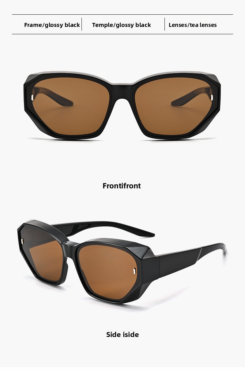 Unisex Polygons Sunglasses With Tac Lens Material In Dyed Black, Perfect For Beach Wear