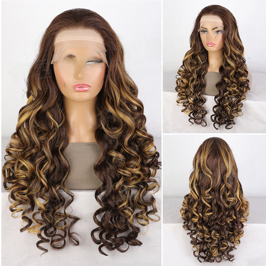 High Temperature Wire Full Head Wig For Women With Long Curly Hair And Centre Parting In Simple Style