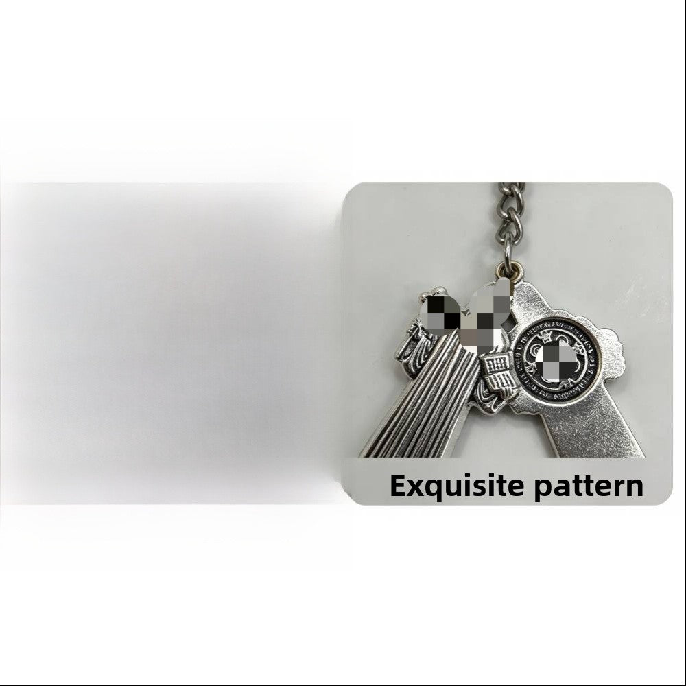 Polished Silver Portrait Key Chain In Zinc Material Featuring Retro Style Design