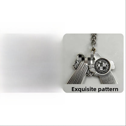 Polished Silver Portrait Key Chain In Zinc Material Featuring Retro Style Design