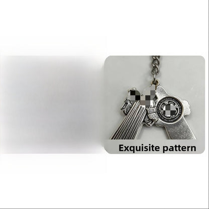 Polished Silver Portrait Key Chain In Zinc Material Featuring Retro Style Design