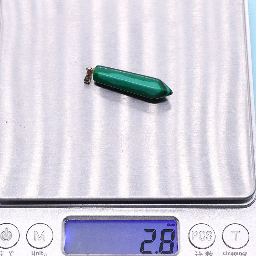 Natural Stone Pendant With Polished Stone Texture Featuring Malachite Inlay In Green