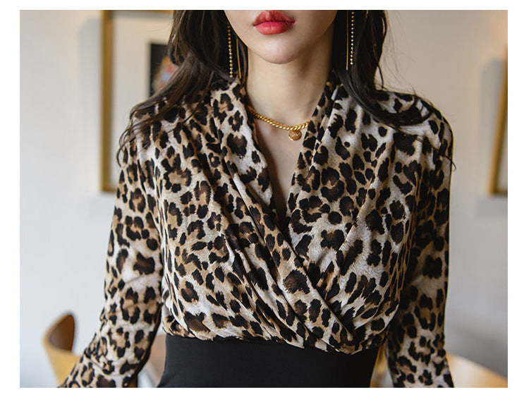 Women's Sheath Dress Casual V Neck Long Sleeve Leopard Above Knee Daily