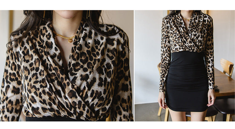 Women's Sheath Dress Casual V Neck Long Sleeve Leopard Above Knee Daily