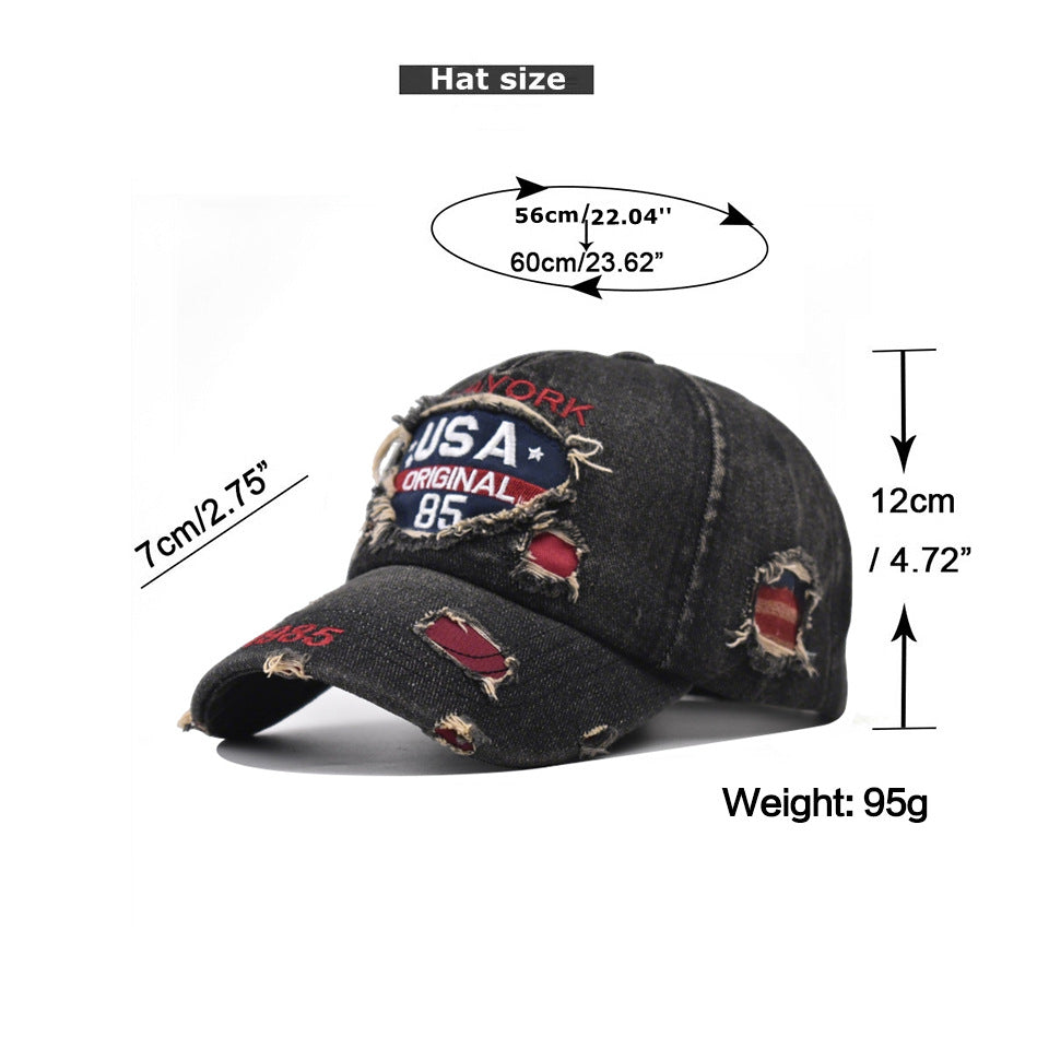Dark Blue Cotton Baseball Cap With Wide Brim Featuring Embroidery And UV Protection For Adults