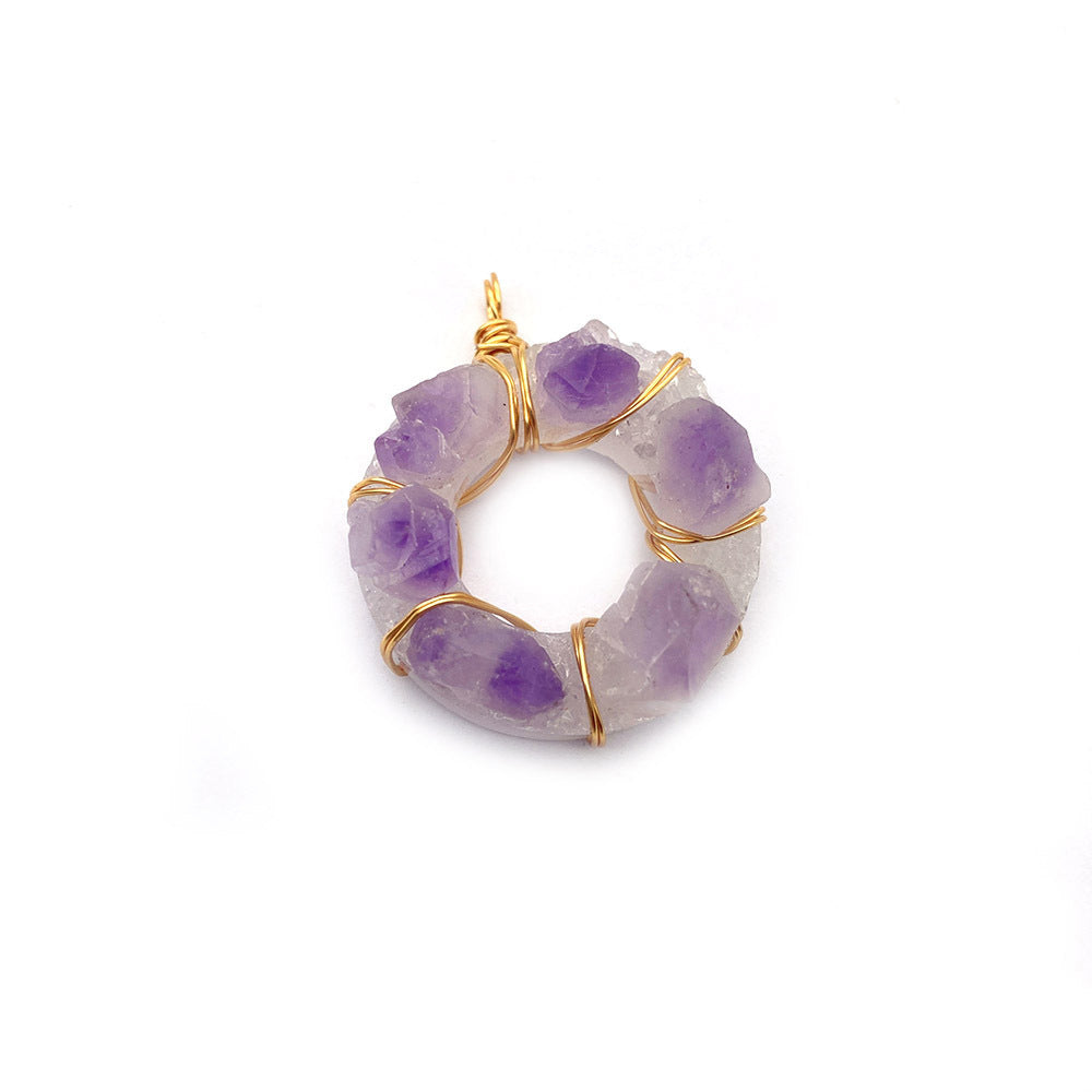 Natural Stone Crystal Pendant With Lilac Inlay, Pastoral Style Jewelry Accessory