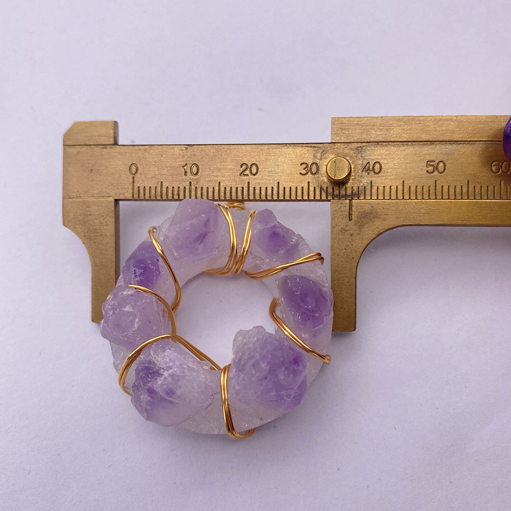 Natural Stone Crystal Pendant With Lilac Inlay, Pastoral Style Jewelry Accessory