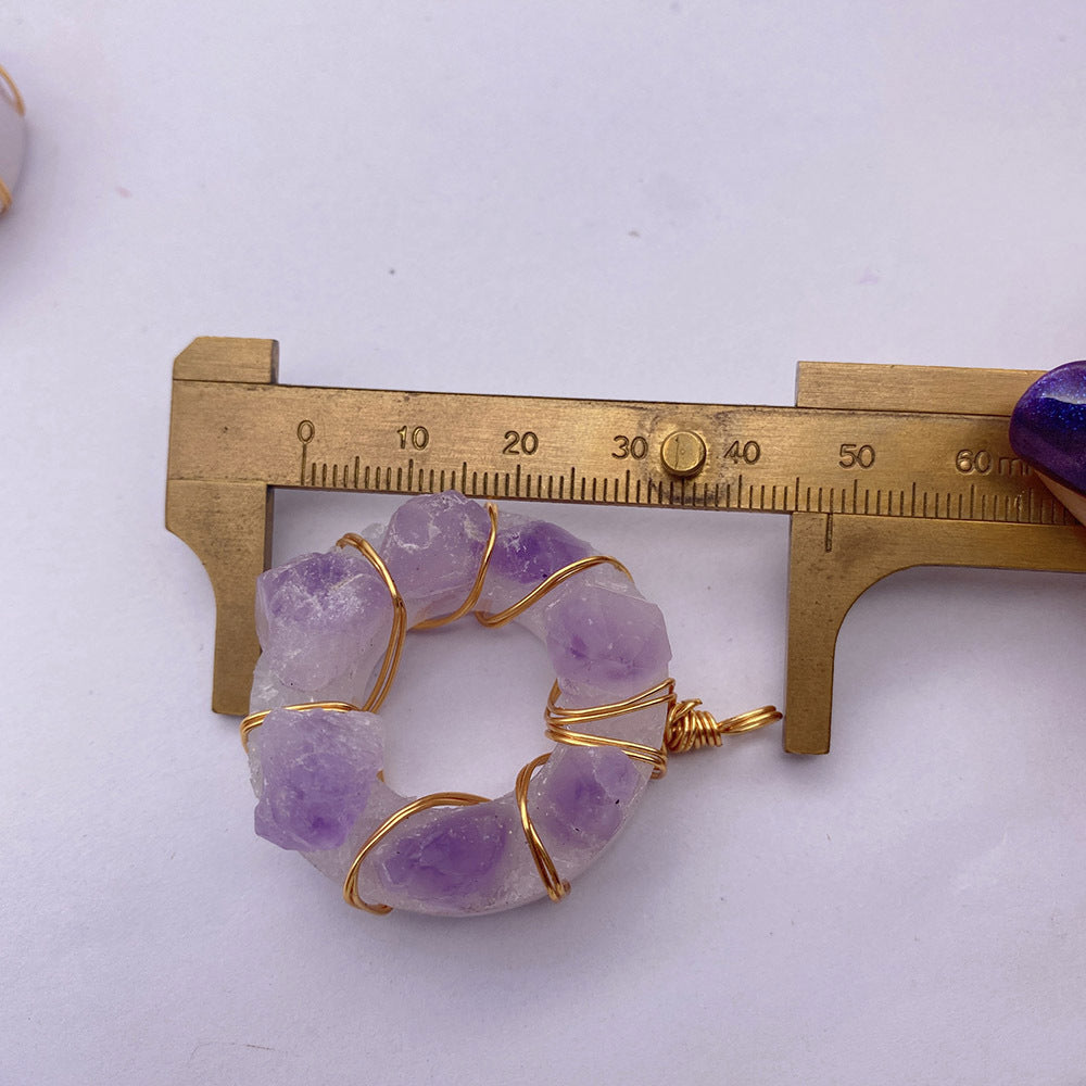 Natural Stone Crystal Pendant With Lilac Inlay, Pastoral Style Jewelry Accessory