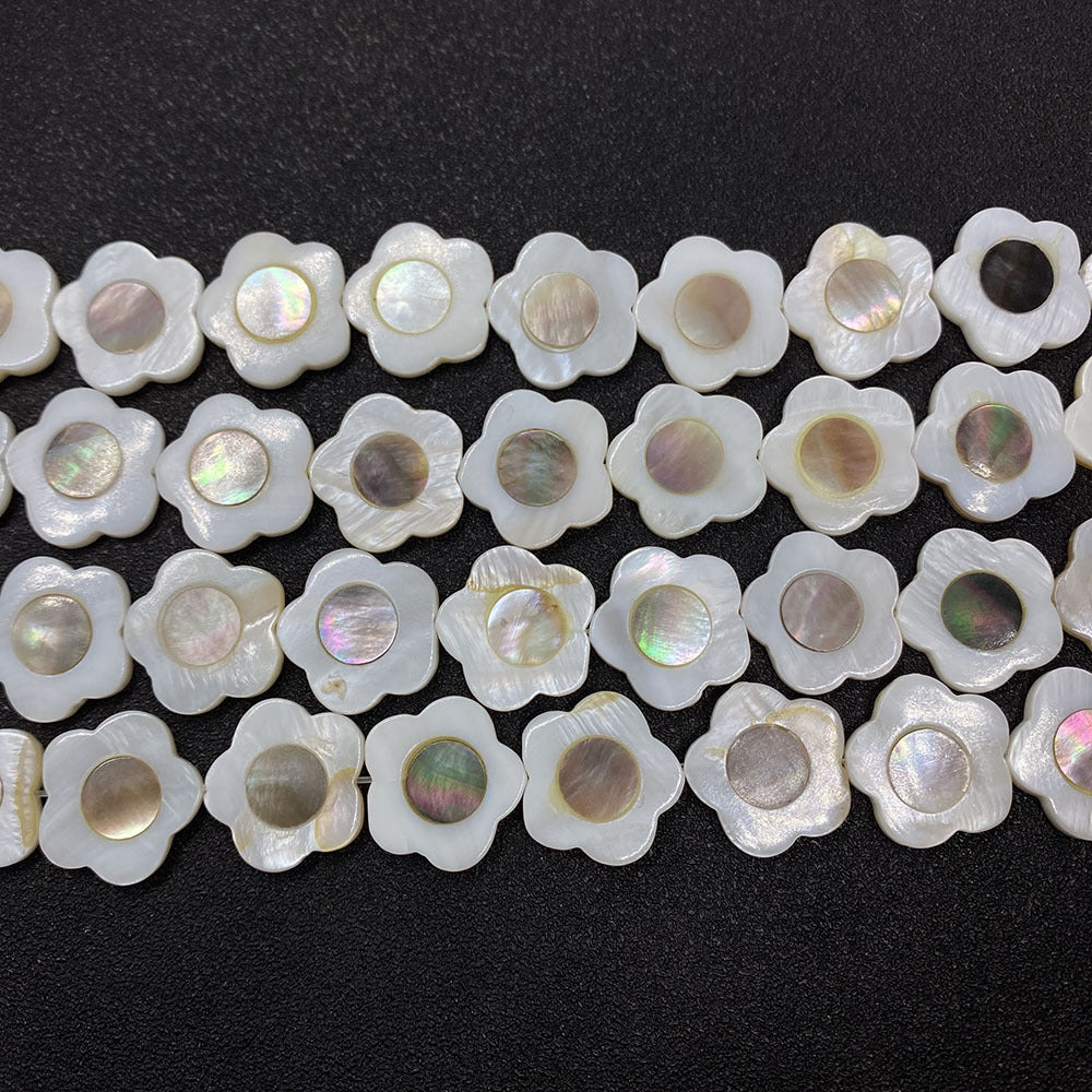Polished Shell Flowers Beads In Dyed Black Featuring Natural Baroque Style For Jewelry Making