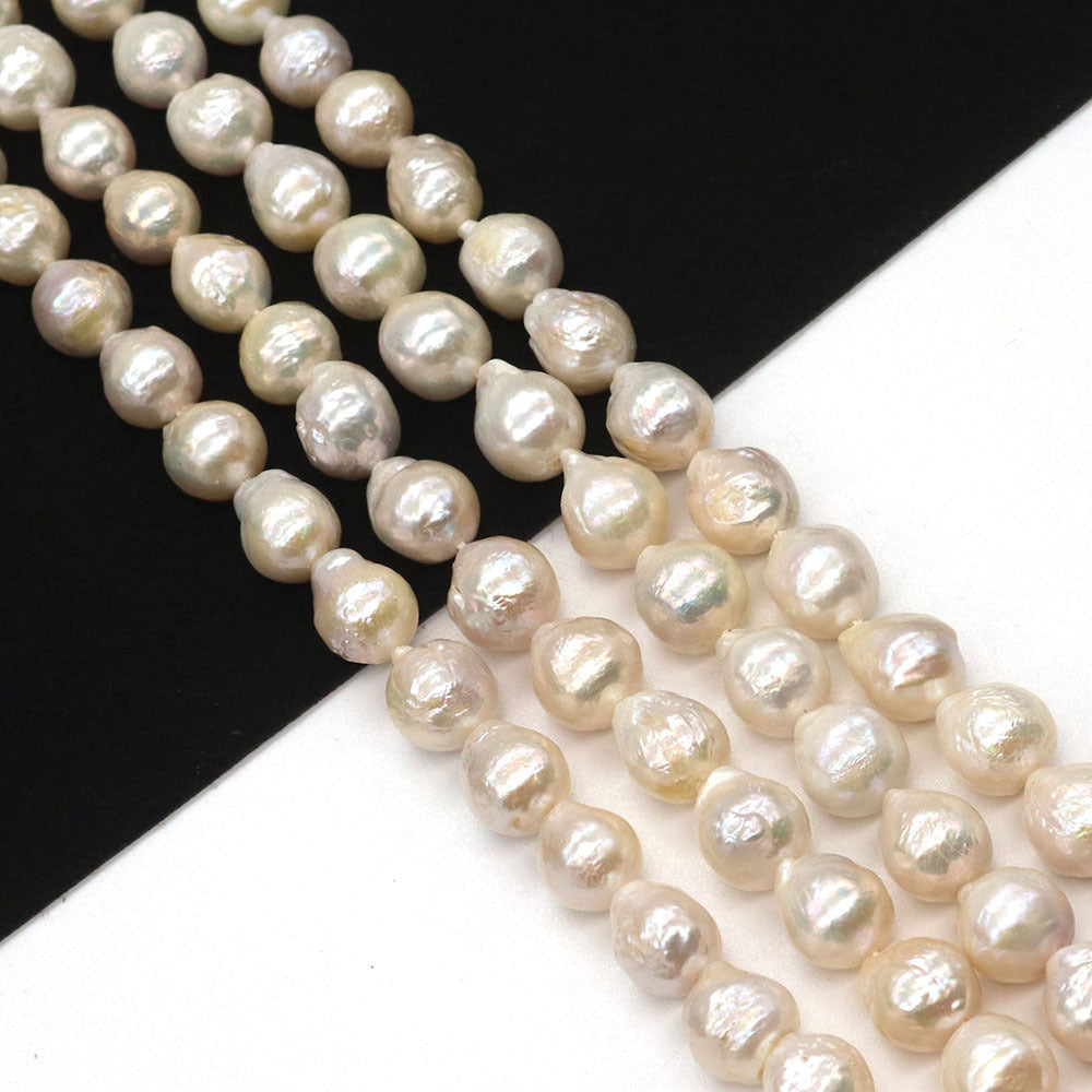 Polished Freshwater Pearl Beads In Baroque Style, 9mm Diameter, Center-Drilled For Jewelry Making