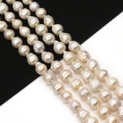 Polished Freshwater Pearl Beads In Baroque Style, 9mm Diameter, Center-Drilled For Jewelry Making