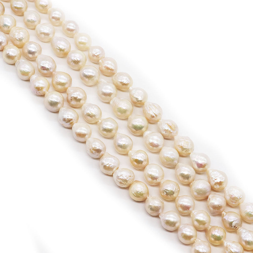 Polished Freshwater Pearl Beads In Baroque Style, 9mm Diameter, Center-Drilled For Jewelry Making